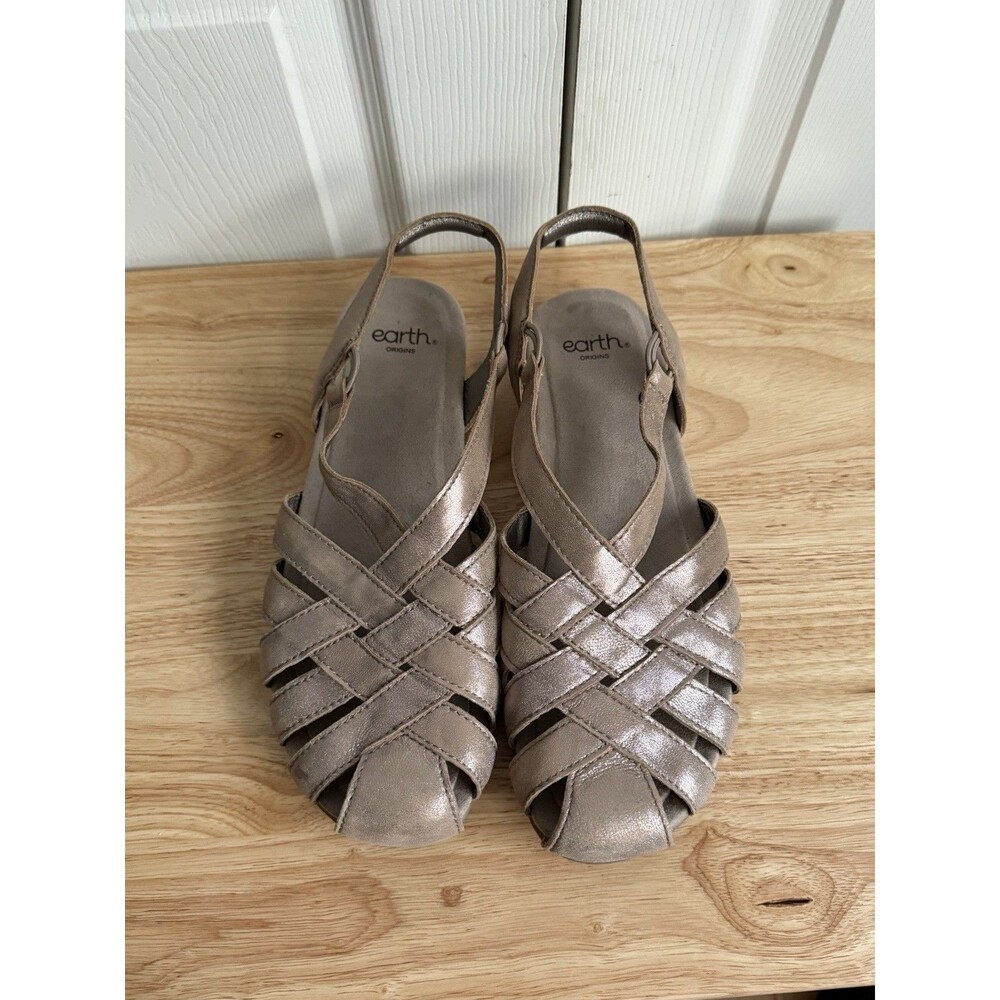 Fisherman Leather Sandals Earth Origins Belder Berri Tan Metallic Comfort 9.5M